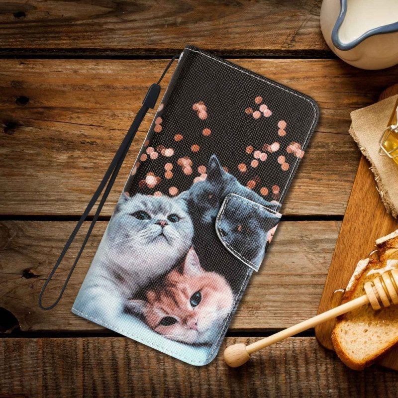 Folio-hoesje voor Xiaomi 12T / 12T Pro Met Ketting Drie Strappy Cats