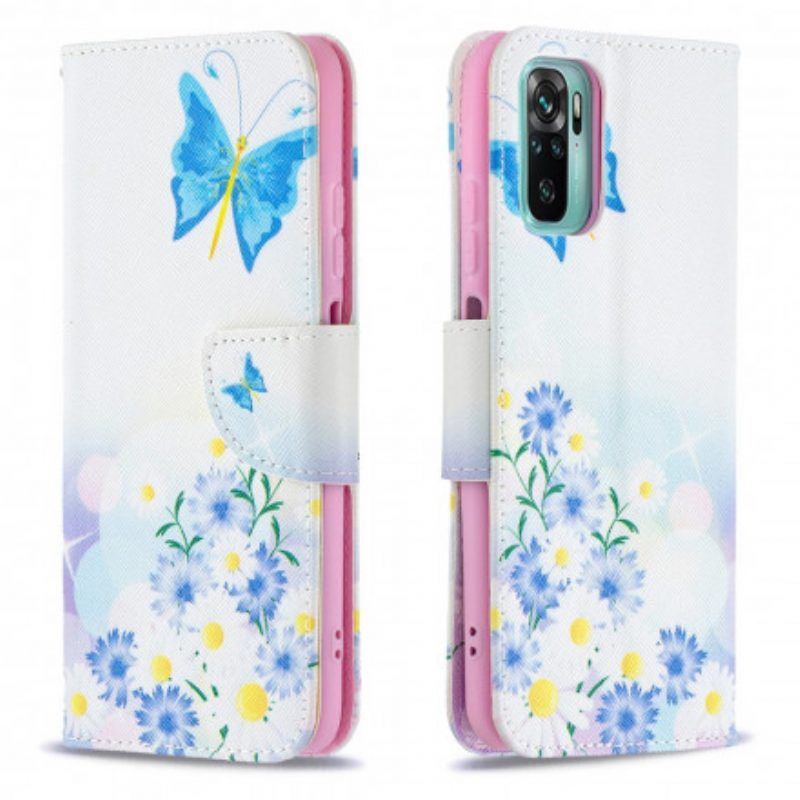 Folio-hoesje voor Xiaomi Redmi Note 10 / 10S Geschilderde Vlinders En Bloemen