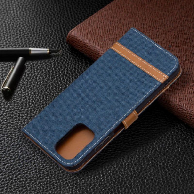 Folio-hoesje voor Xiaomi Redmi Note 10 / 10S Met Ketting Band Van Stof En Leereffect