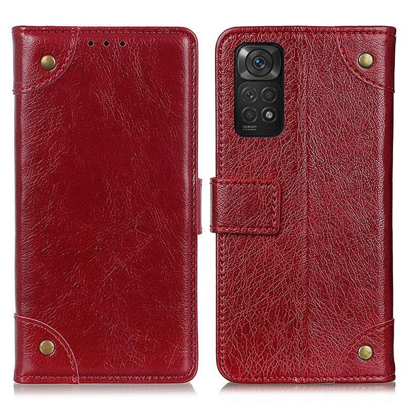 Folio-hoesje voor Xiaomi Redmi Note 11 / 11S Stijl Nappa Lederen Vintage Klinknagels