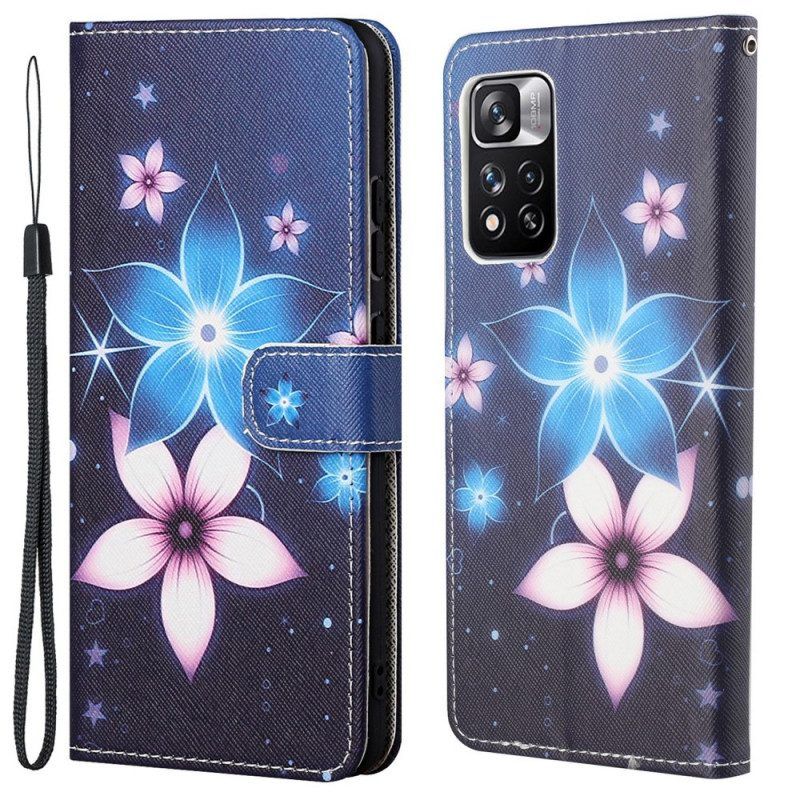 Folio-hoesje voor Xiaomi Redmi Note 11 Pro / 11 Pro 5G Met Ketting Maanband Bloemen