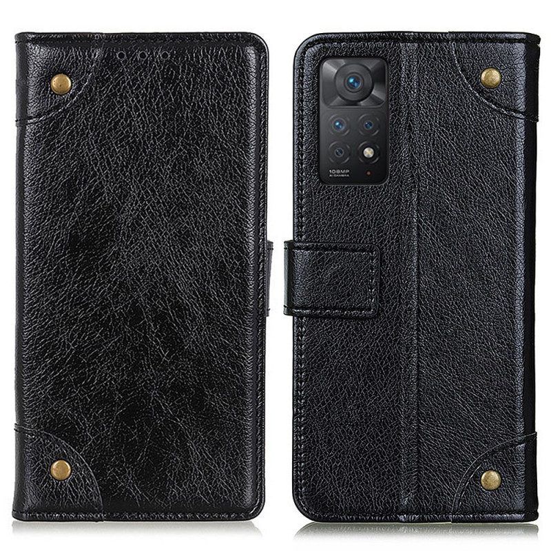 Folio-hoesje voor Xiaomi Redmi Note 11 Pro / 11 Pro 5G Stijl Nappa Lederen Vintage Klinknagels