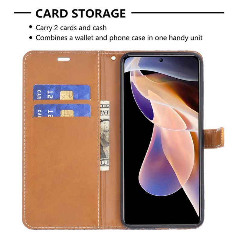 Folio-hoesje voor Xiaomi Redmi Note 11 Pro Plus 5G Met Ketting Band Van Stof En Leereffect