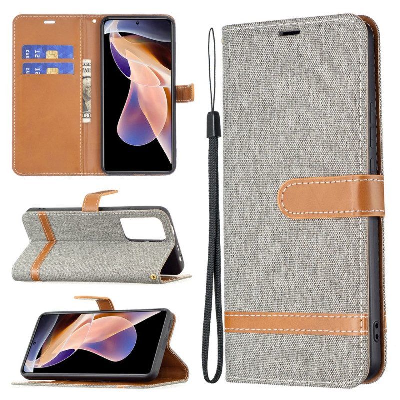 Folio-hoesje voor Xiaomi Redmi Note 11 Pro Plus 5G Met Ketting Band Van Stof En Leereffect