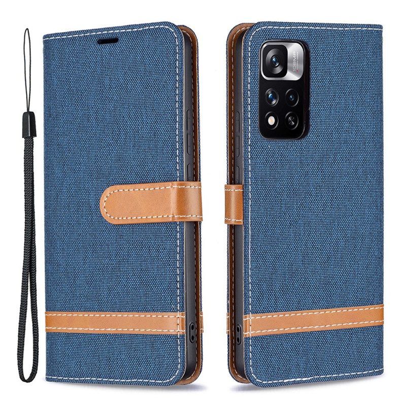 Folio-hoesje voor Xiaomi Redmi Note 11 Pro Plus 5G Met Ketting Band Van Stof En Leereffect