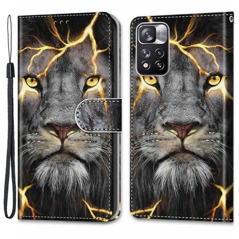 Folio-hoesje voor Xiaomi Redmi Note 11 Pro Plus 5G Met Ketting Feline On Fire Met Riem