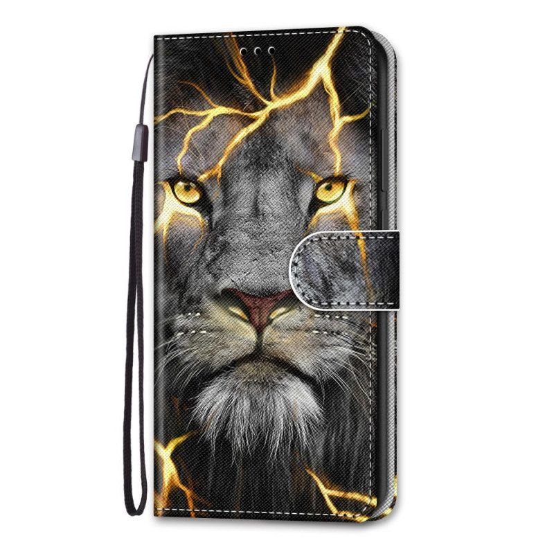 Folio-hoesje voor Xiaomi Redmi Note 11 Pro Plus 5G Met Ketting Feline On Fire Met Riem