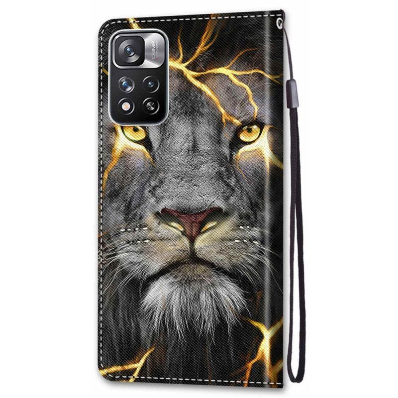 Folio-hoesje voor Xiaomi Redmi Note 11 Pro Plus 5G Met Ketting Feline On Fire Met Riem