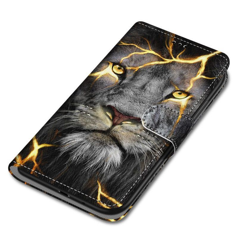 Folio-hoesje voor Xiaomi Redmi Note 11 Pro Plus 5G Met Ketting Feline On Fire Met Riem