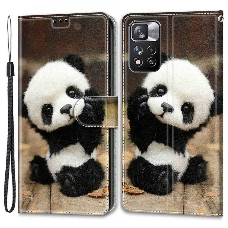 Folio-hoesje voor Xiaomi Redmi Note 11 Pro Plus 5G Met Ketting Kleine Panda Met Riem