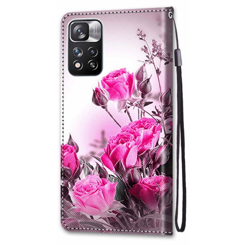 Folio-hoesje voor Xiaomi Redmi Note 11 Pro Plus 5G Met Ketting Riem Bloemen