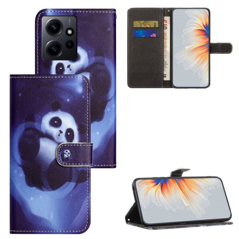 Folio-hoesje voor Xiaomi Redmi Note 12 4G Met Ketting Space Panda Met Sleutelkoord