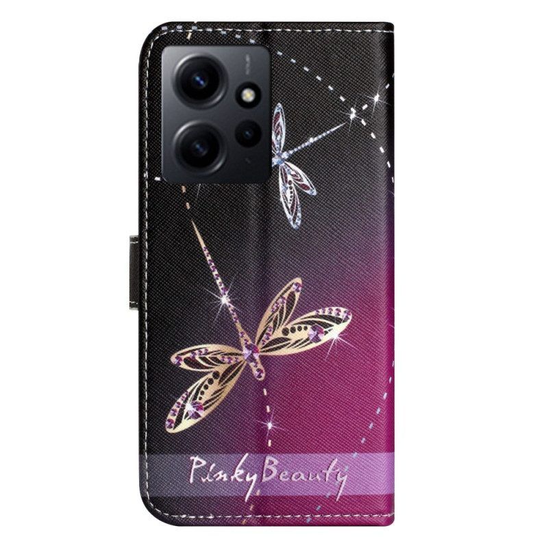 Folio-hoesje voor Xiaomi Redmi Note 12 4G Met Ketting Strappy Libellen