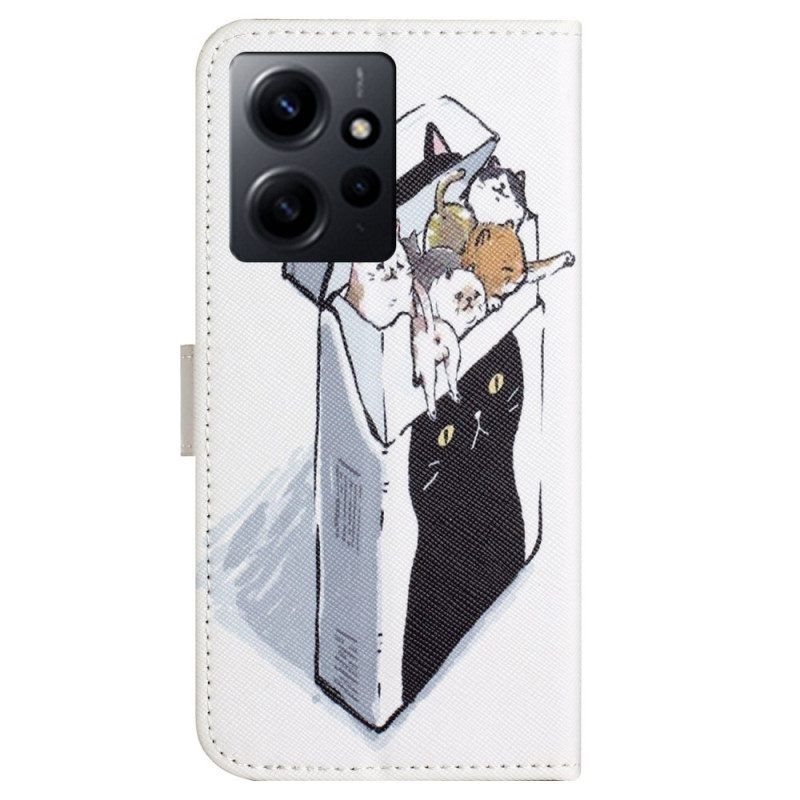 Folio-hoesje voor Xiaomi Redmi Note 12 4G Met Ketting String Katten