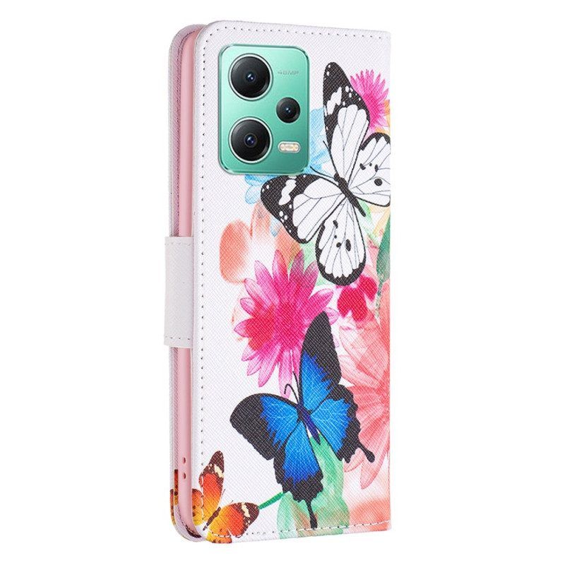 Folio-hoesje voor Xiaomi Redmi Note 12 5G Aquarel Vlinders