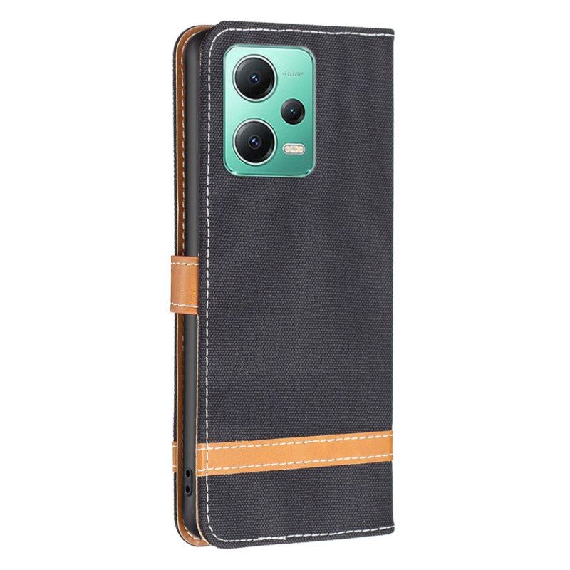 Folio-hoesje voor Xiaomi Redmi Note 12 5G Met Ketting Band Van Stof En Leereffect