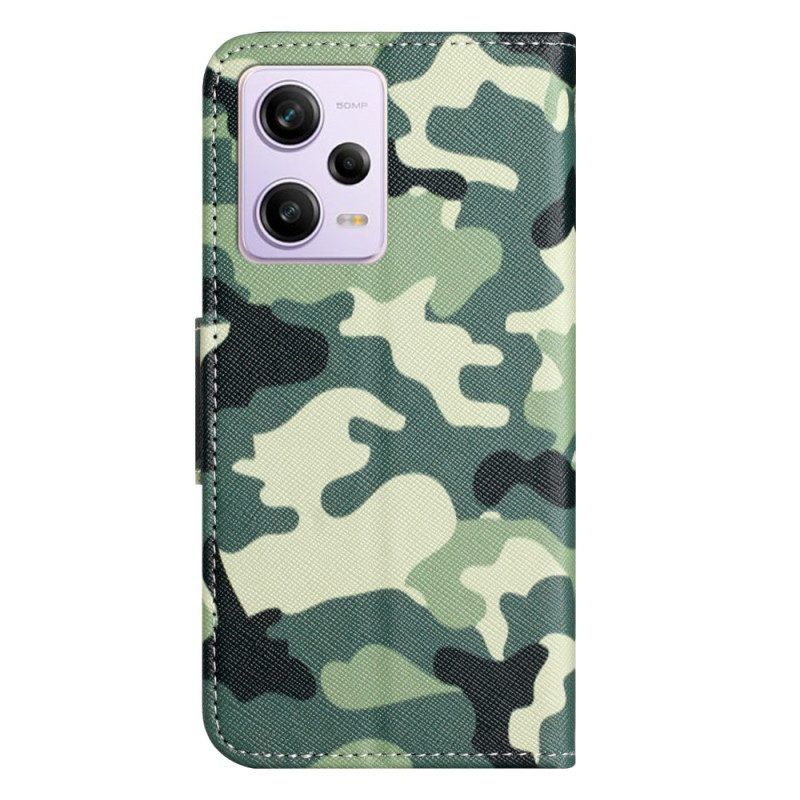 Folio-hoesje voor Xiaomi Redmi Note 12 5G Met Ketting Camouflage Met Bandjes