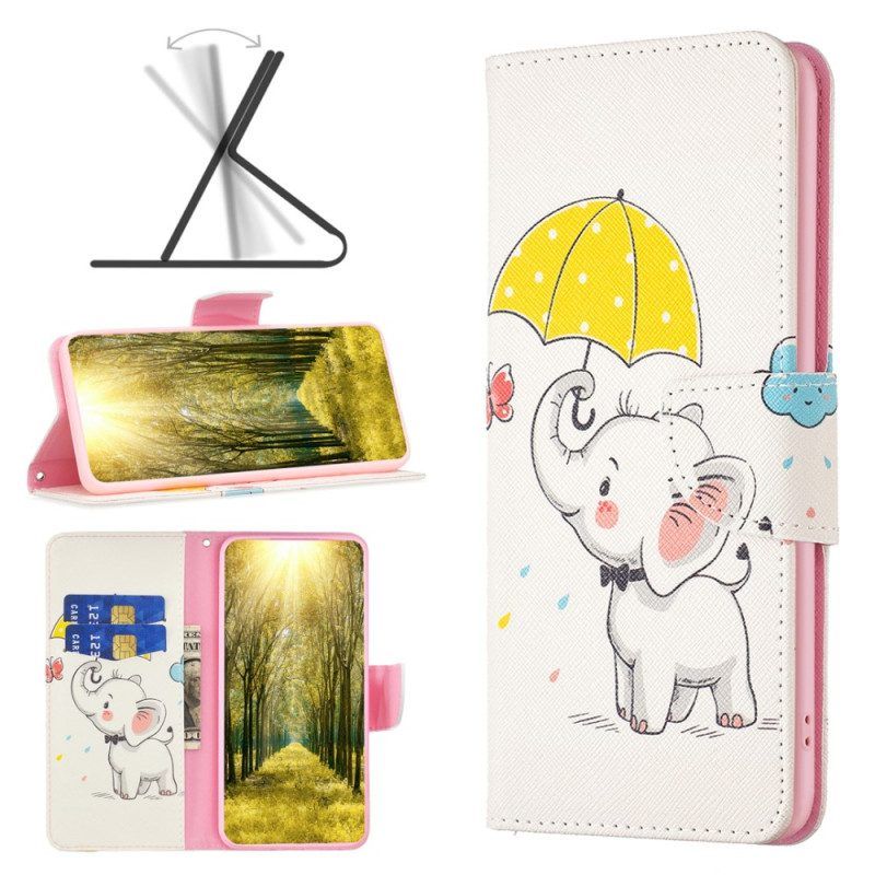 Folio-hoesje voor Xiaomi Redmi Note 12 5G Olifant In De Regen