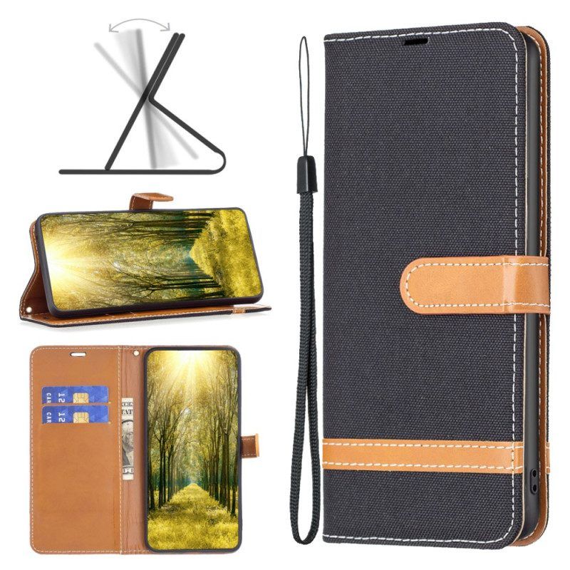 Folio-hoesje voor Xiaomi Redmi Note 12 Pro Met Ketting Band Van Stof En Leereffect