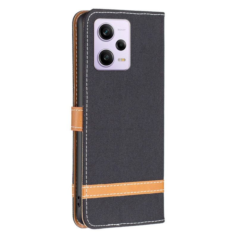 Folio-hoesje voor Xiaomi Redmi Note 12 Pro Met Ketting Band Van Stof En Leereffect