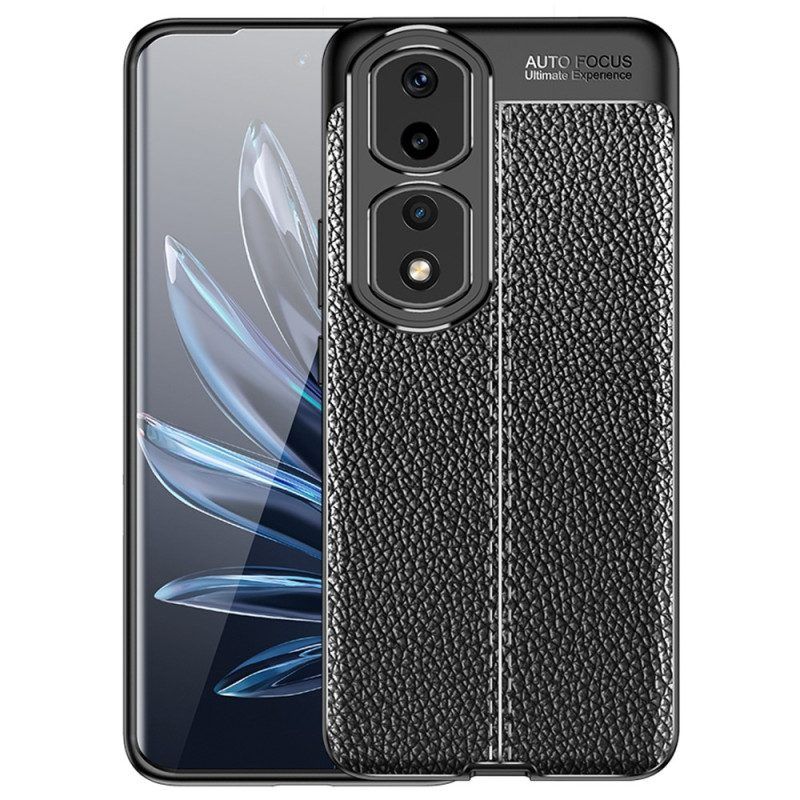 Hoesje voor Honor 90 Pro Dubbele Lijn Litchi Leereffect