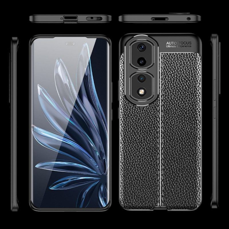 Hoesje voor Honor 90 Pro Dubbele Lijn Litchi Leereffect