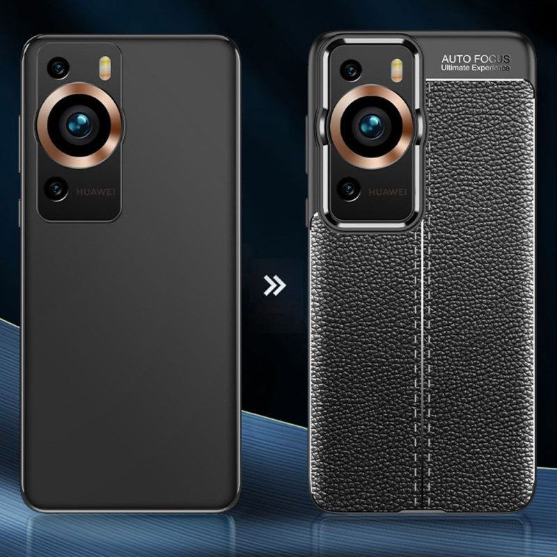 Hoesje voor Huawei P60 Pro Dubbele Lijn Litchi Leereffect