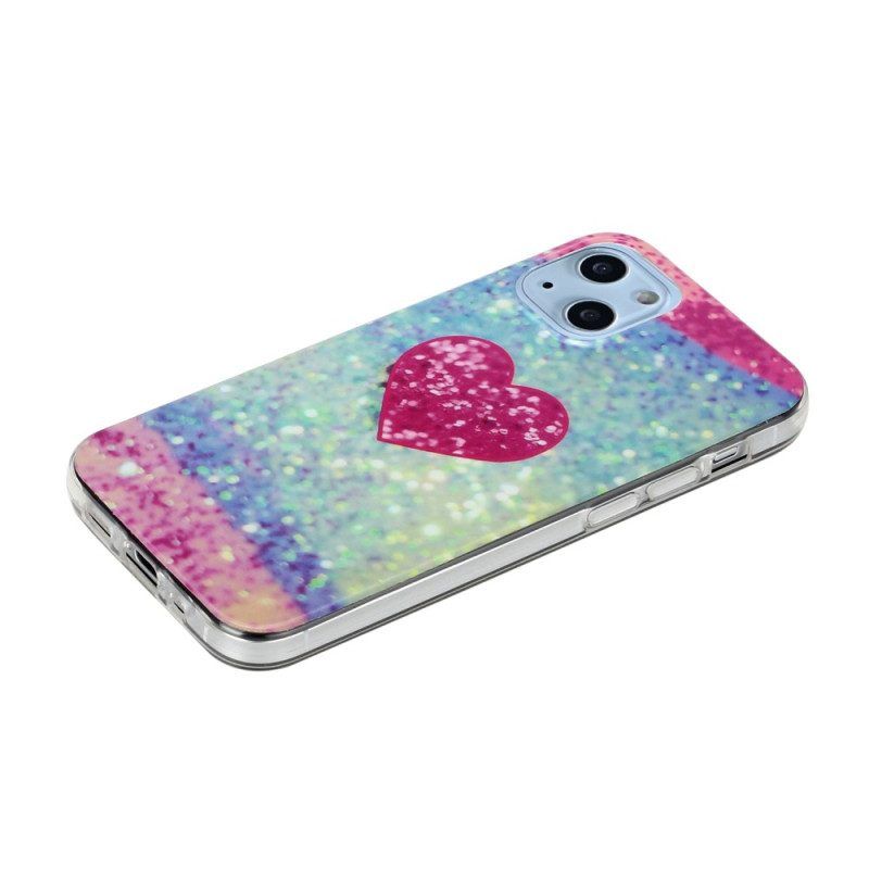 Hoesje voor iPhone 14 Glitter Hart