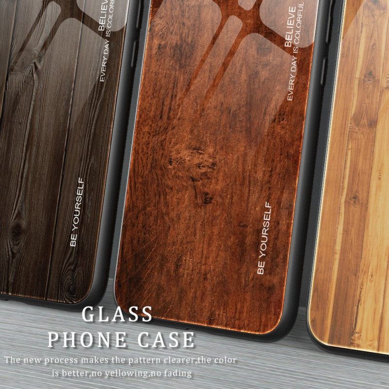 Hoesje voor iPhone 14 Houtdesign Gehard Glas