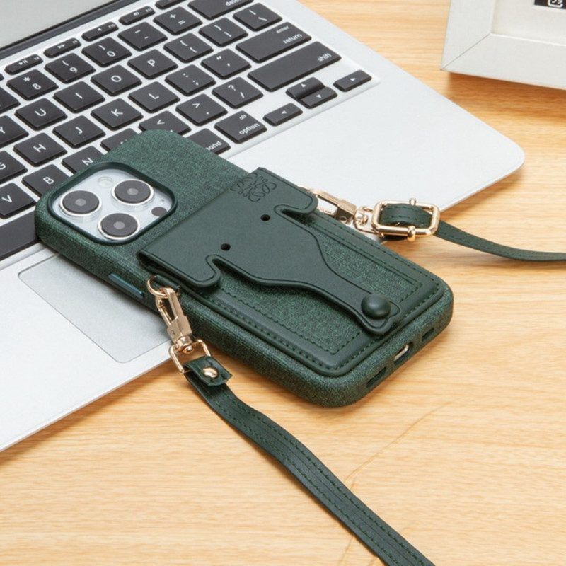 Hoesje voor iPhone 14 Olifant Kaarthouder Met Lanyard