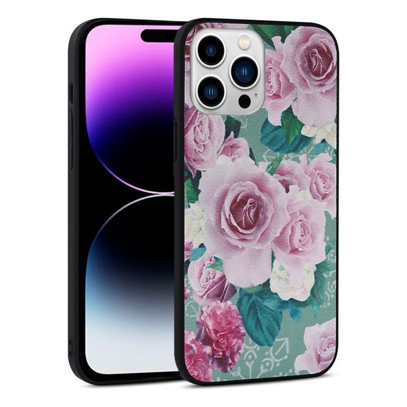 Hoesje voor iPhone 14 Pro Kunstleer Bloemen