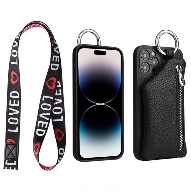 Hoesje voor iPhone 14 Pro Max Portemonnee En Lanyard