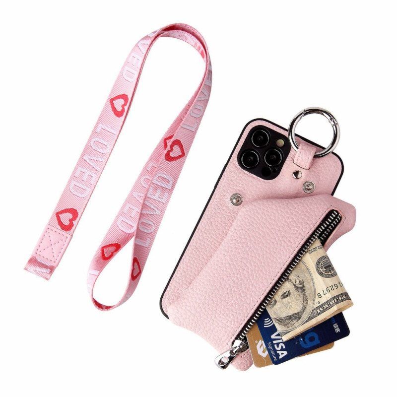 Hoesje voor iPhone 14 Pro Max Portemonnee En Lanyard