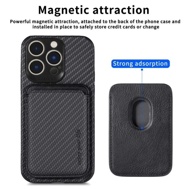 Hoesje voor iPhone 14 Pro Portemonnee Leren Koolstofvezel En Magnetische Portemonnee