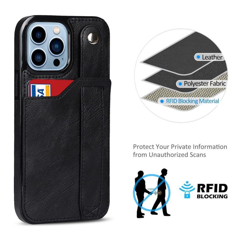 Hoesje voor iPhone 14 Pro Rfid-kaarthouder Met Riem