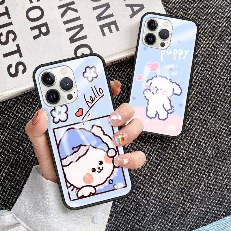 Hoesje voor iPhone 15 Pro Blauw Cat Gehard Glas