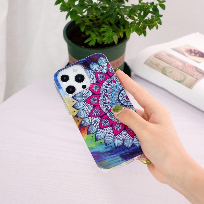 Hoesje voor iPhone 15 Pro Fluorescerende Mandala