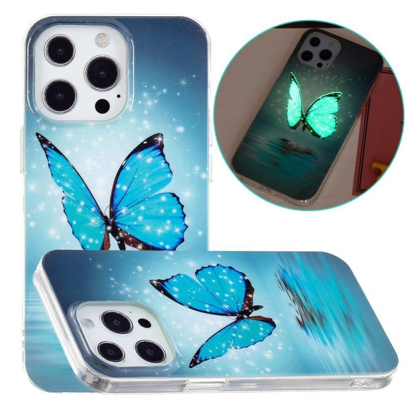 Hoesje voor iPhone 15 Pro Fluorescerende Vlinders