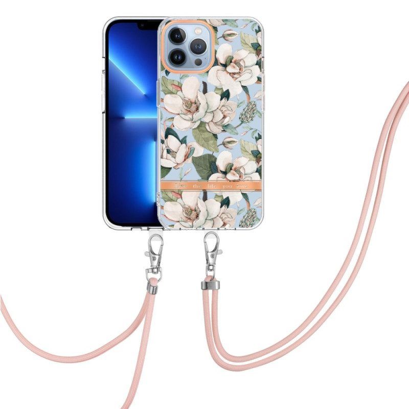 Hoesje voor iPhone 15 Pro Max Met Koord Cordonbloemen