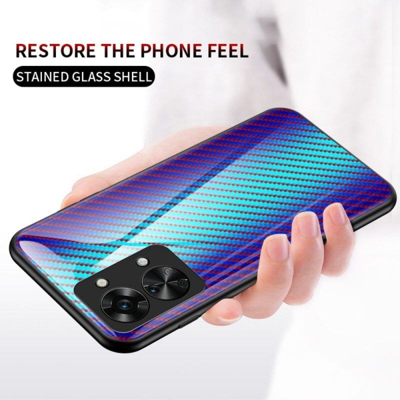 Hoesje voor OnePlus Nord 2T 5G Koolstofvezel Gehard Glas