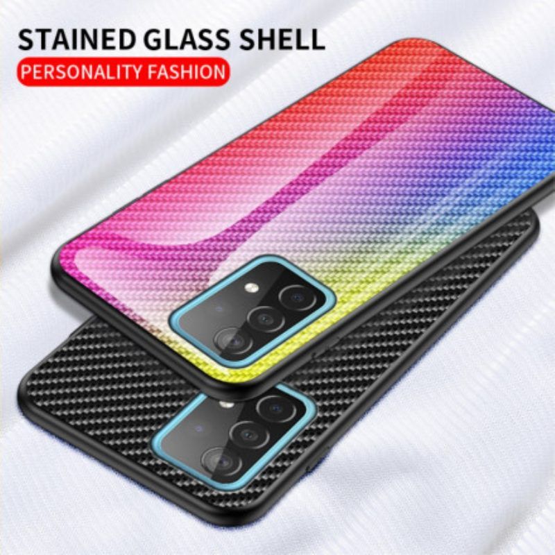 Hoesje voor Samsung Galaxy A52 4G / A52 5G / A52s 5G Koolstofvezel Gehard Glas