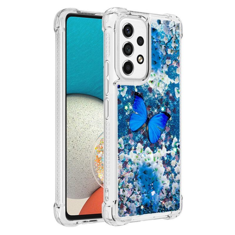 Hoesje voor Samsung Galaxy A53 5G Glitter Blauwe Vlinders