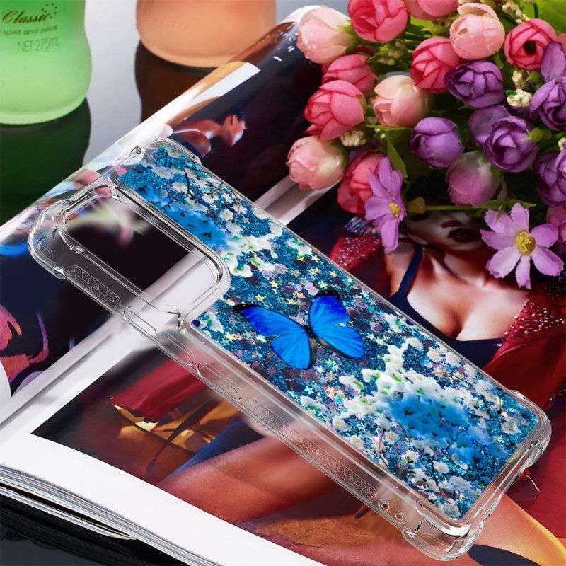 Hoesje voor Samsung Galaxy A53 5G Glitter Blauwe Vlinders