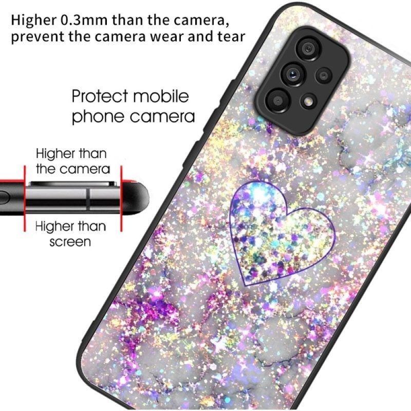 Hoesje voor Samsung Galaxy A53 5G Glitter Hart Gehard Glas