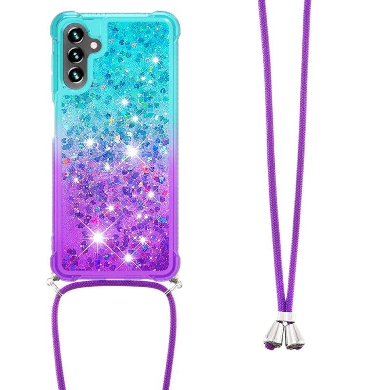 Hoesje voor Samsung Galaxy A54 5G Met Koord Glitter Siliconen Koord