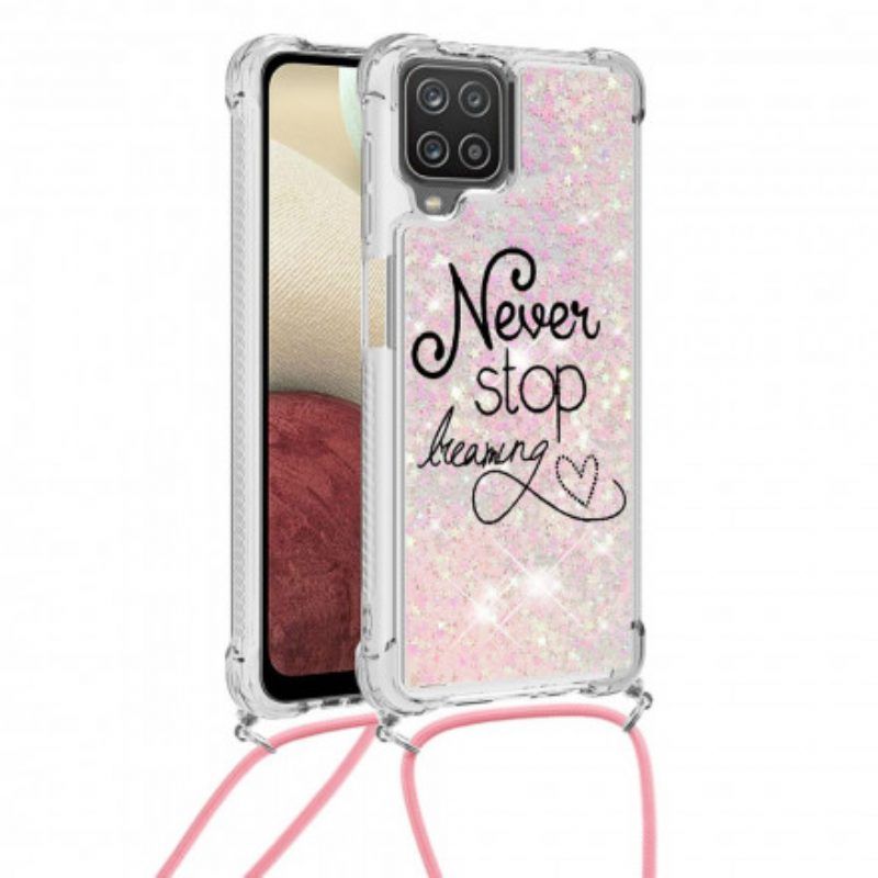 Hoesje voor Samsung Galaxy M12 / A12 Met Koord Stop Nooit Met Glitterkoord