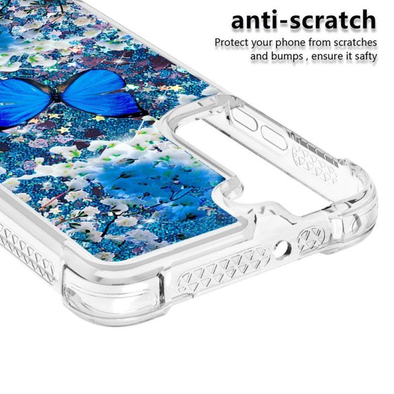 Hoesje voor Samsung Galaxy S22 5G Glitter Blauwe Vlinders