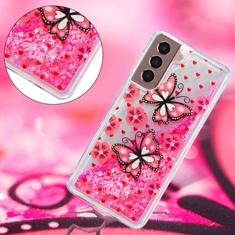 Hoesje voor Samsung Galaxy S22 5G Pailletten Vlinders