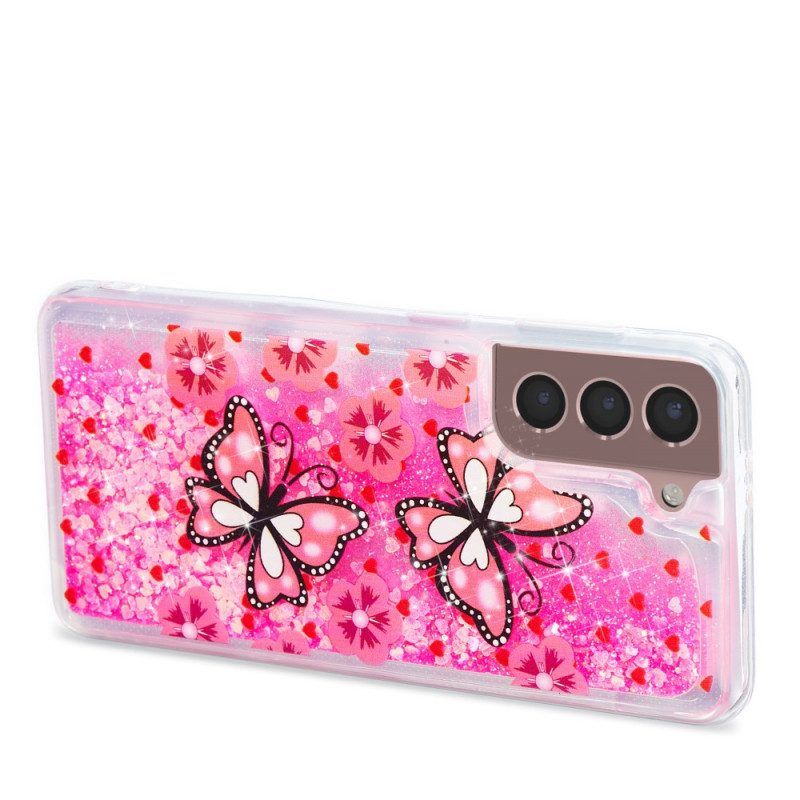 Hoesje voor Samsung Galaxy S22 5G Pailletten Vlinders