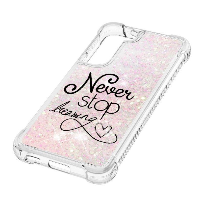 Hoesje voor Samsung Galaxy S22 5G Stop Nooit Met Dromen Glitter